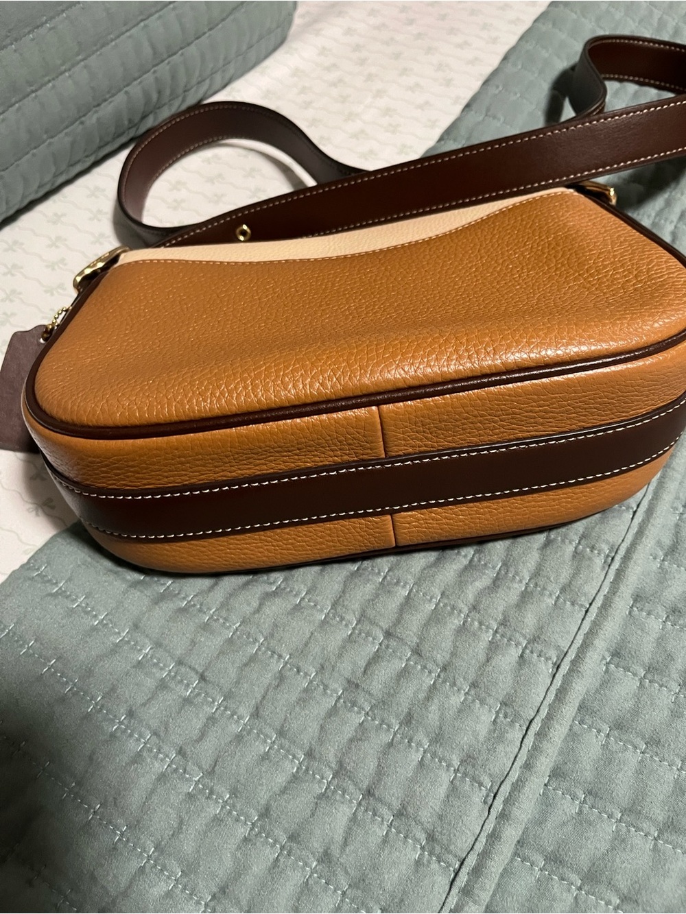 Coach Two-Tone Cream and Tan Suede & Leather Crossbody - Picture 7 of 16